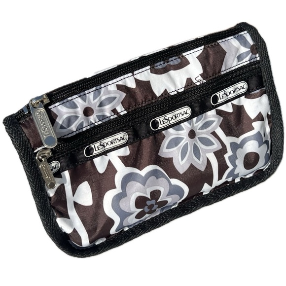 Lesportsac Handbags - leSportsac Cosmetic Bag Hawaii Zippered Pouch Floral Black White Gray
